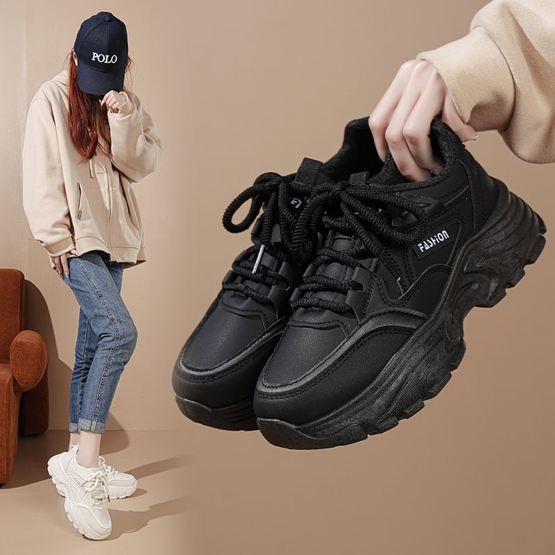 Thick soled feeling, women's spring new leather waterproof sports and leisure shoes, designer fashionable and trendy shoes