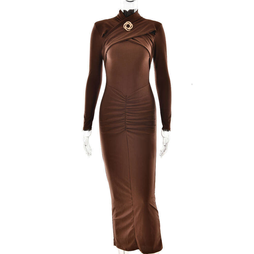 Maxi Dress New Women S Skirt Sexy Slim Fit Pleated Hollow Long Sleeved Dress Formai Dress