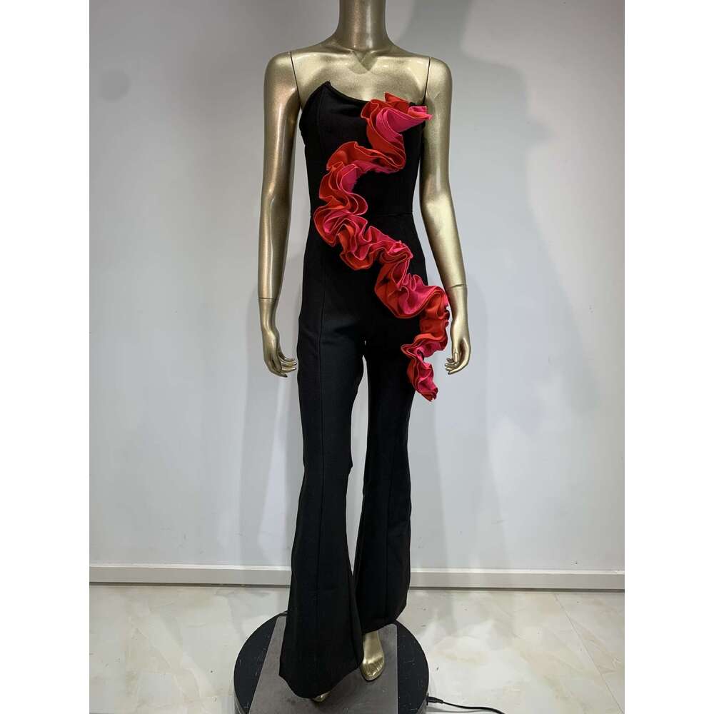 Maxi Dress New Bandage Fashion Strapless Red Decal Wide Leg Jumpsuit Formai Dress