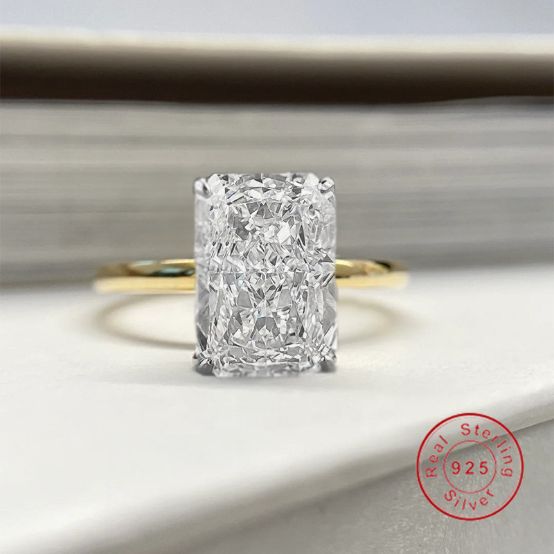 Luxury Jewelry Wedding Rings Genuine 100% S925 Sterling Silver Long Ice Flower Cut Square White Moissanite Diamond Lady Designer Engagement Eternity G