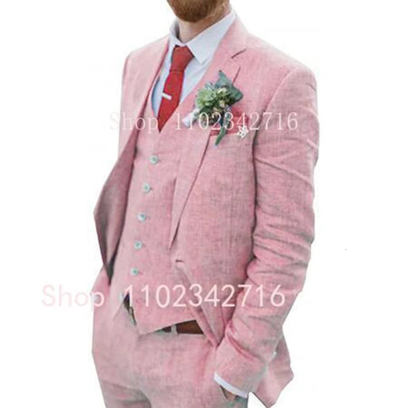 Costume Homme 3 Piece Linen Men Suits Groom Tuxedo for Wedding Groomsman Summer Beach Male Suit JacketPantsVest Terno 250516