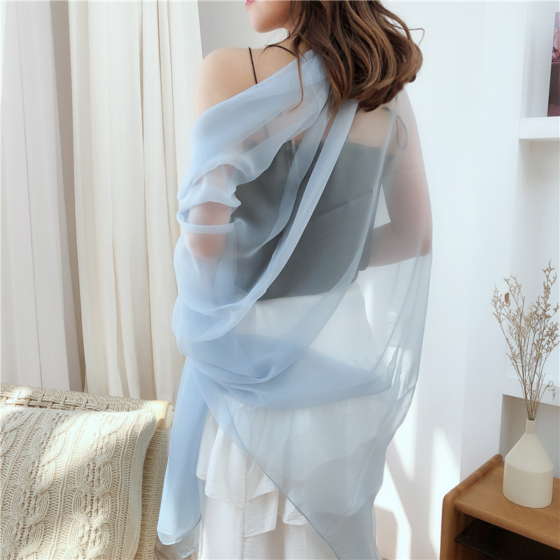 K753 Silk scarf spring and summer light chiffon scarf ultra-thin solid color ice silk scarf long beach sunscreen large shawl beach towel