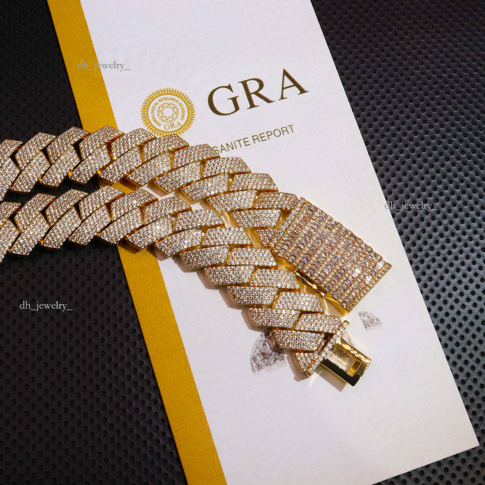 Gra Certificated Vvs Moissanite Hip Hop Jewelry Solid Sier Rapper Necklace Gold Plated Grown Dia 20mm 20in Link Chain