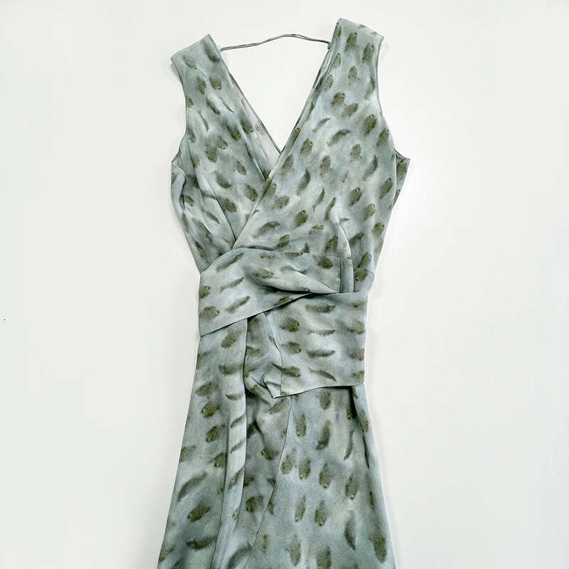 Maxi Dress Spanish Exotic Atmosphere Peacock Blue Printed Silk Wrapped Long Skirt With V Neck And High Height Lace Up Dress Formai Dress