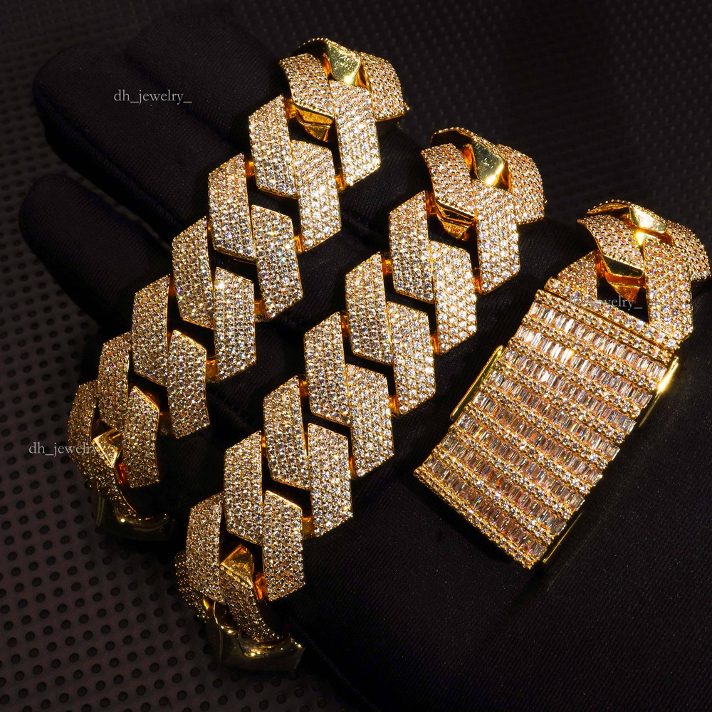 Gra Certificated Vvs Moissanite Hip Hop Jewelry Solid Sier Rapper Necklace Gold Plated Grown Dia 20mm 20in Link Chain