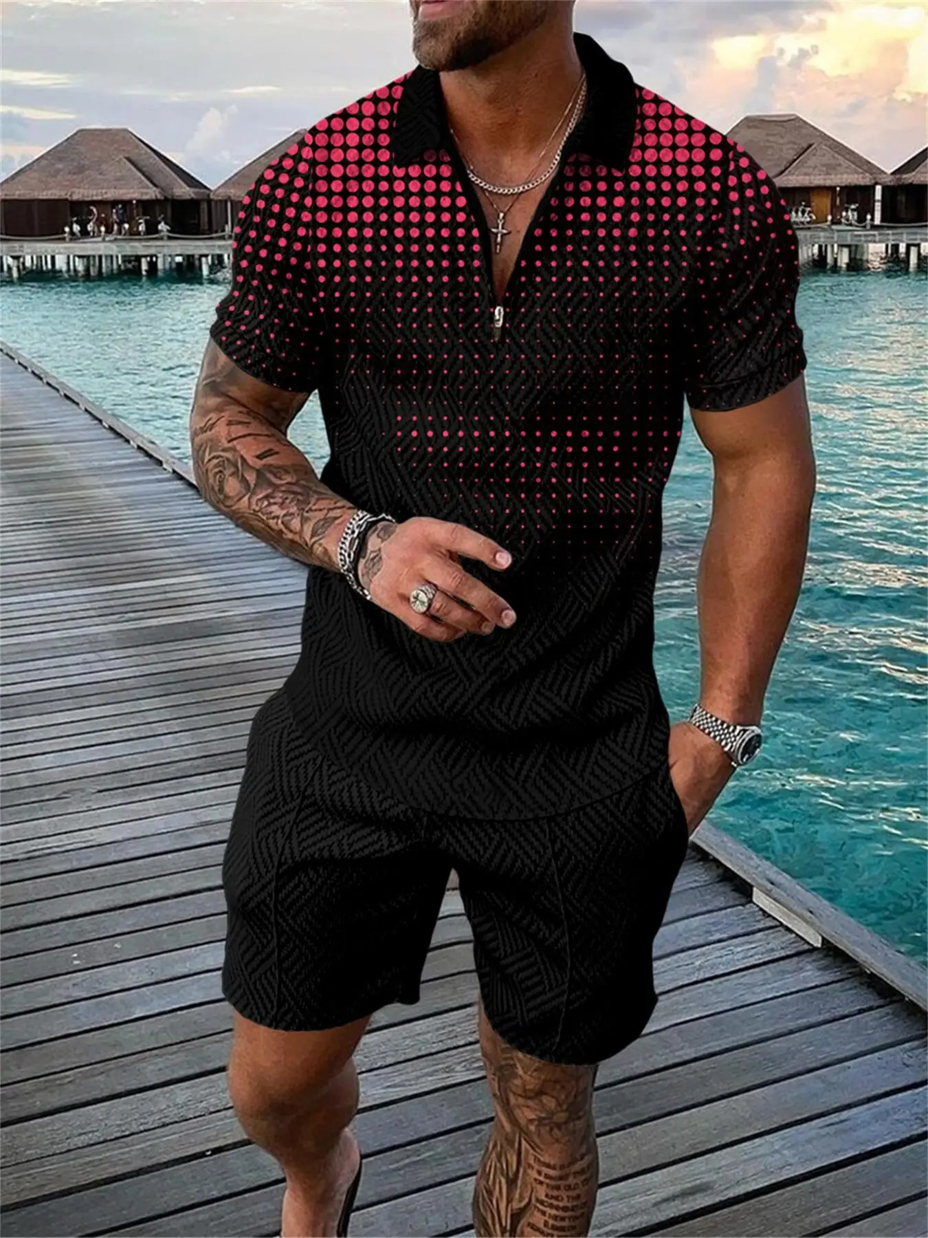 Abstract Dots 3D Print Polo Shirts Shorts Sets Mens Fashion Tracksuit Oversized Short Sleeve Shirt Pants Set Man Suits Clothing 250517