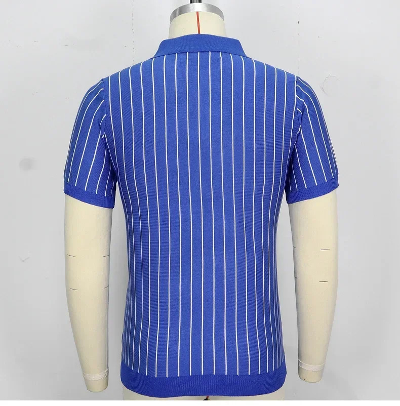 Mens Top Summer Striped Knit Sweater Slim Fit Short Sleeved Lapel Business Polo Shirt for Men 250517