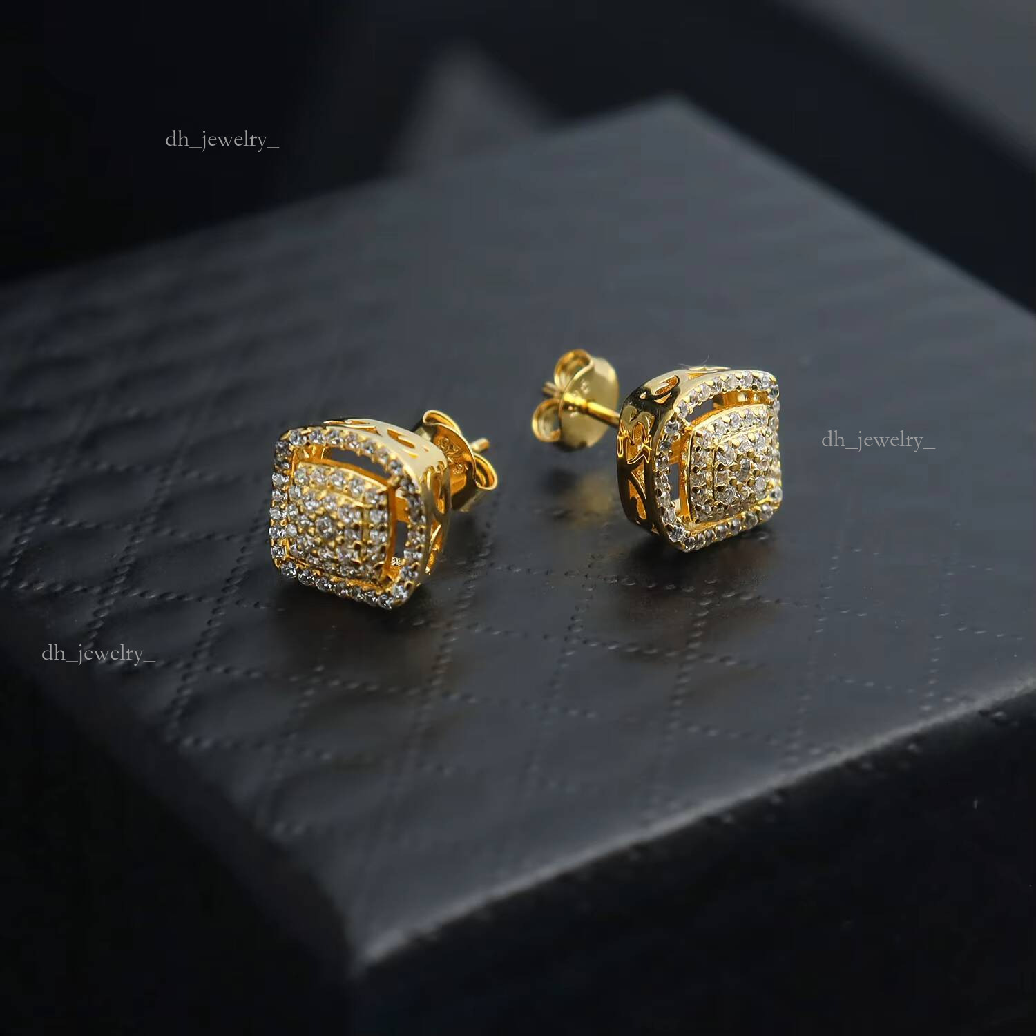 Personalized Hip Hop Men Women Sterling Iced Out Moissanite Square Gold Geometric Shape Sier Stud Earrings