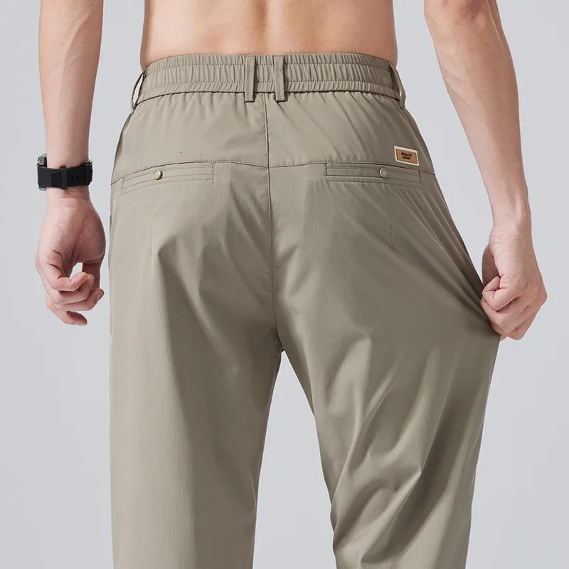 Summer Thin Ice Silk Slim Casual Pants Male Stretch Straight Fashionable Cropped Mens Classic Jogging Sweatpants 250513Z