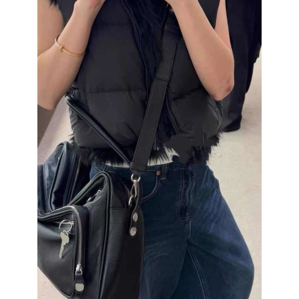 Spring Summer New Product Internet Celebrity Same Style Fashionable Versatile Small Design Multi layer Zipper Underarm Motorcycle Bag Trendy