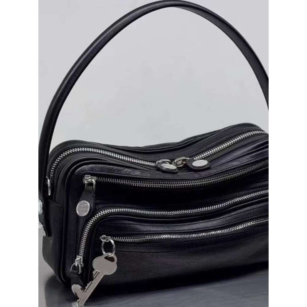Spring Summer New Product Internet Celebrity Same Style Fashionable Versatile Small Design Multi layer Zipper Underarm Motorcycle Bag Trendy