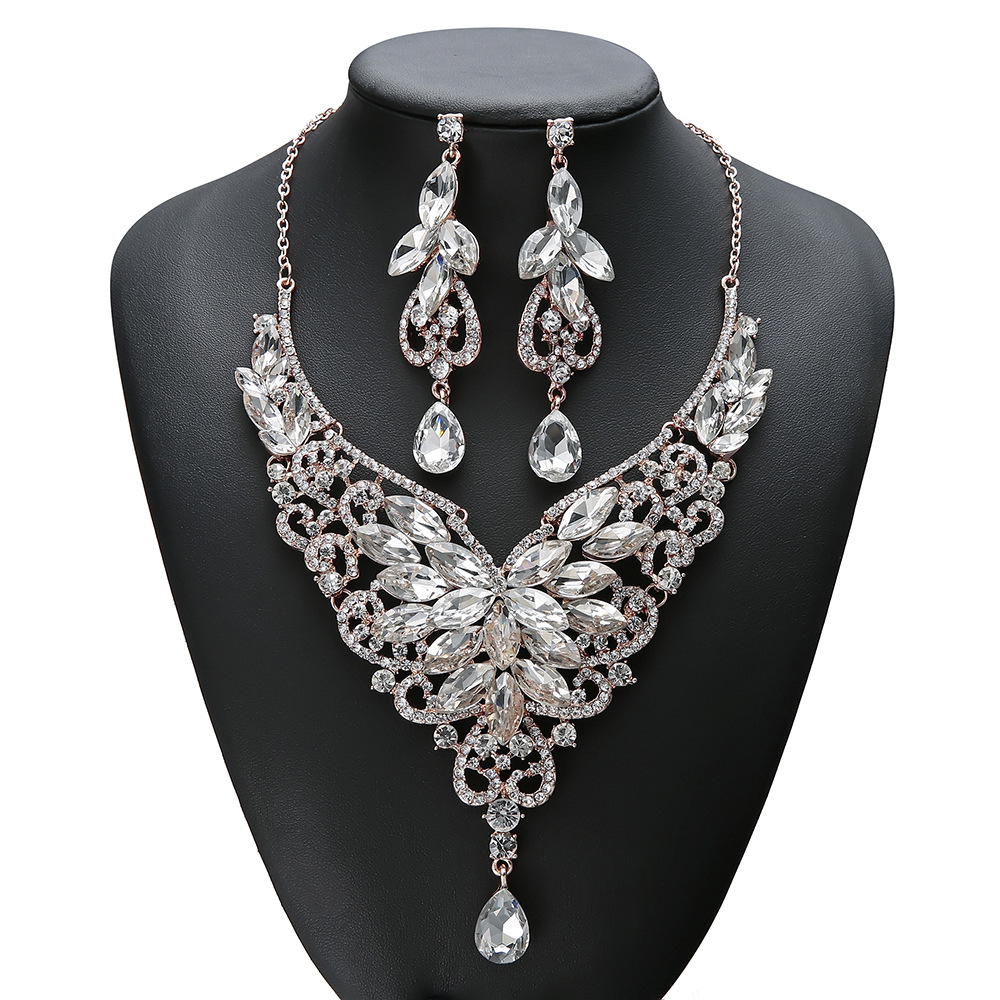 Trendy Red Crystal Jewelry Set Necklace Earrings Ins Style Fashion Statement Rhinestone Accessories for Women