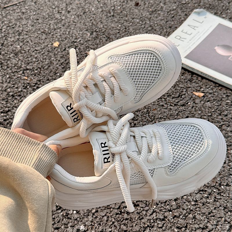 New Chinese style white summer shoes, new sponge shoes, designer mesh soles, women's breathable multifunctional thick soled sports shoes
