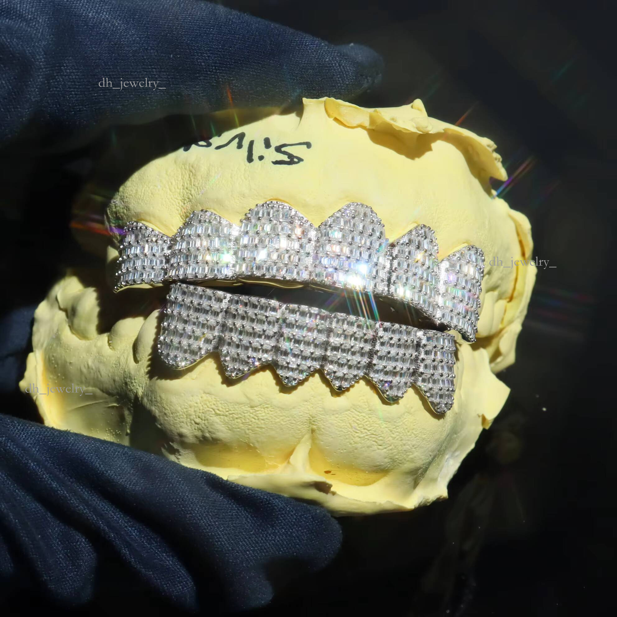 Hip Hop Baguette on 8 Mens Sterling Sier VVS Custom Moissanite Grillz