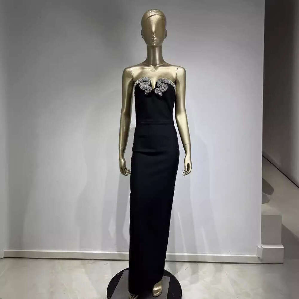 Maxi Dress New Bandage Skirt Snake Shaped Water Diamond Bra Banquet Party Dress KQ