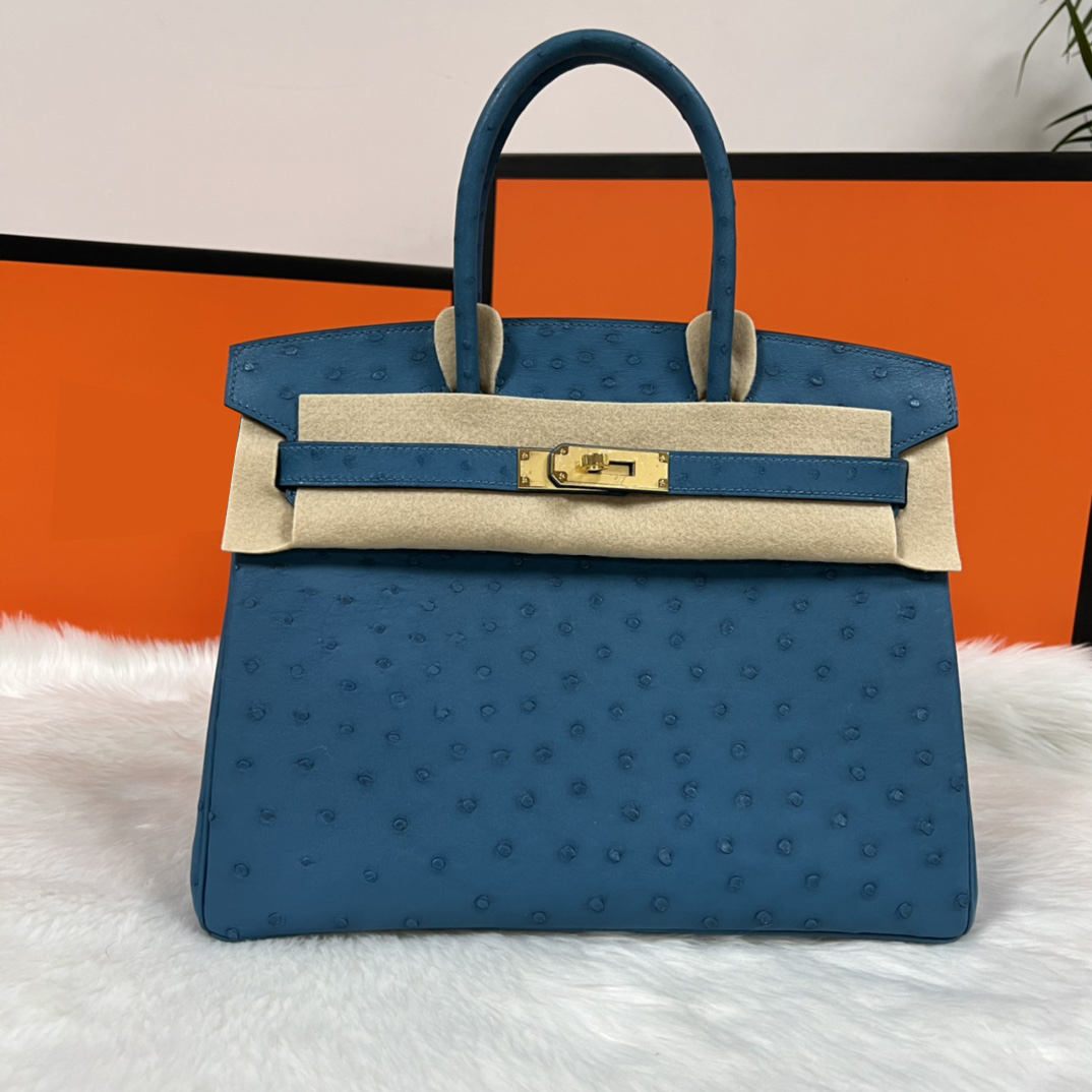 Designer high-quality ostrich leather handbag women's fashionable large capacity commuting bag, handbag. Size: 25/30/35 centimeters. Hand sewn fashion bag