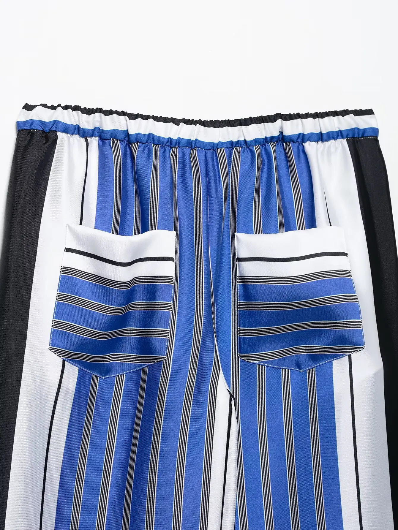 ZEVITY 2025 Women Fashion Color Matching Striped Print Elastic Waist Straight Pants Female Summer Long Trouser P9101 250506