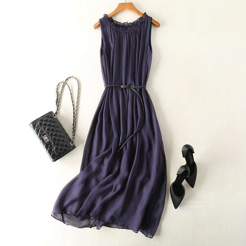 Maxi Dress OL Commuting Simple Silk Dress Long Pullover Flowing Beach Vacation Skirt Formai Dress