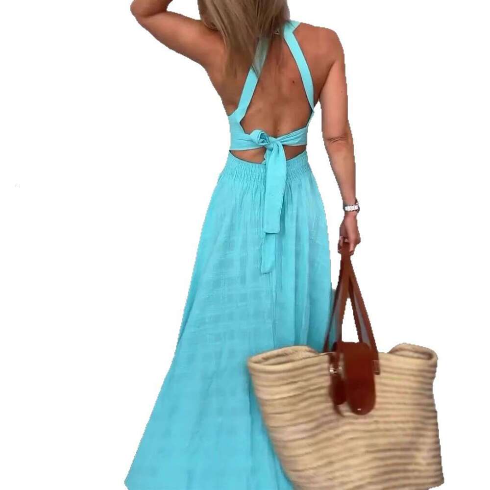 Maxi Dress Summer New Women S Halter Neck Sleeveless Backless Lace Up Dress Long Skirt Dress KQ