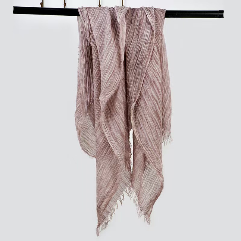 T741 cotton and linen scarf women's spring and autumn thin literary style retro pleated men's scarf long solid color shawl