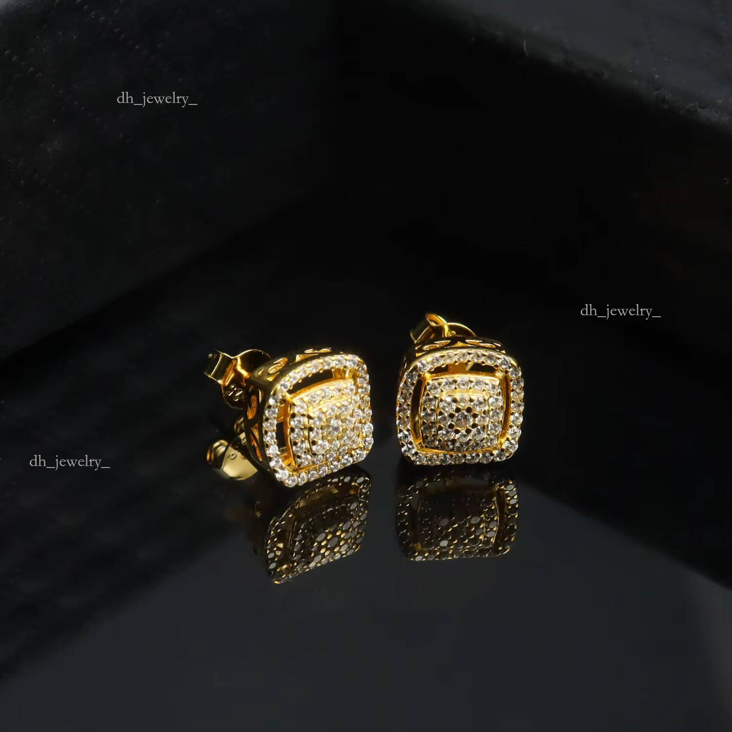 Personalized Hip Hop Men Women Sterling Iced Out Moissanite Square Gold Geometric Shape Sier Stud Earrings
