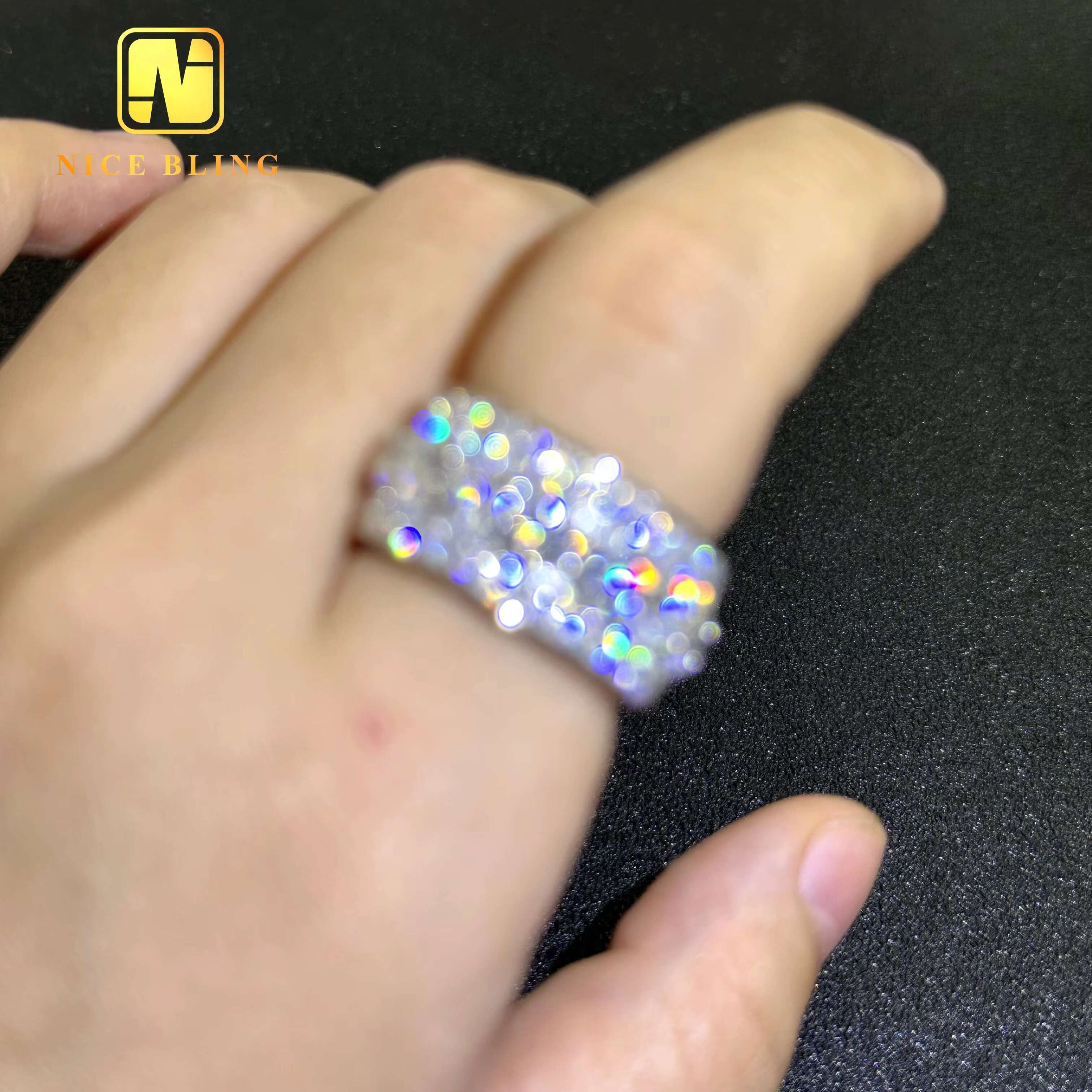 VVS Moissanite Diamond Wedding Engagement Ring Hip Hop Jewelry Iced Out 925 Silver Round Eternity Bands