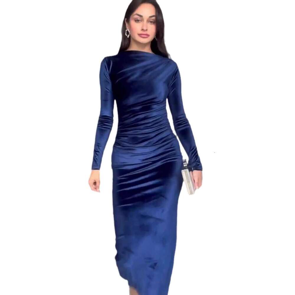 Maxi Dress Noble Velvet Slim Fit Sexy Waist Irregular Long Dress For Women KQ