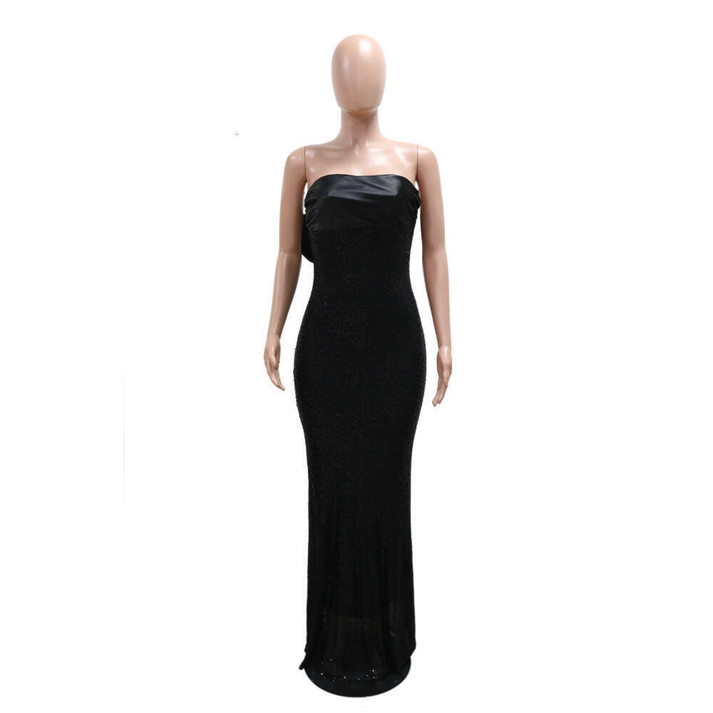 Maxi Dress Wind Women S Sexy And Fashionable Strapless Backless Patchwork Sequined Fish Tail Formal Dress Formai Dress