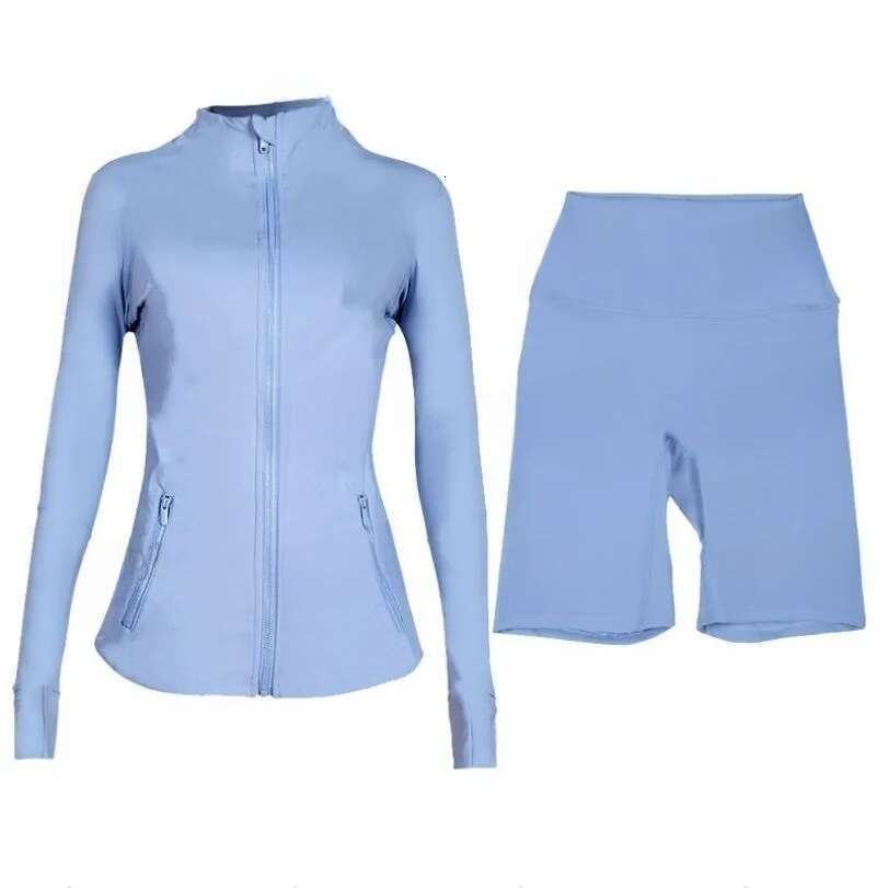 Women Designer Yoga Set Jacket Flared Gym Outdoor Sports Zippered Slim Fit Running Top Workout Shorts Leggings Tracksuits Activewear Fitness Clothes A