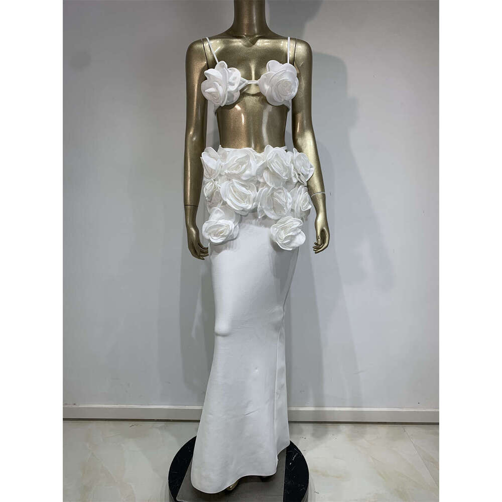 Maxi Dress Bandage Floral Top Long Sexy Two Piece Set Beach Party Skirt KQ