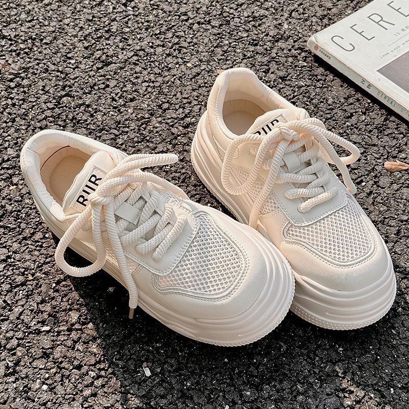 New Chinese style white summer shoes, new sponge shoes, designer mesh soles, women's breathable multifunctional thick soled sports shoes