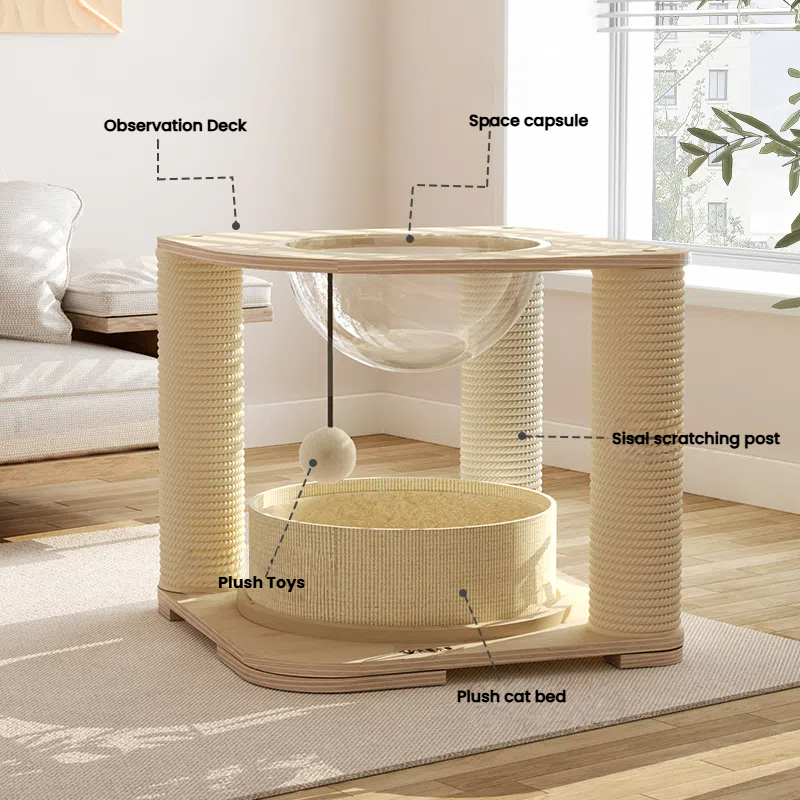 High 17.72 Inch, Beige. Cat Tree Eco-Friendly Solid Timber Perfect Playground