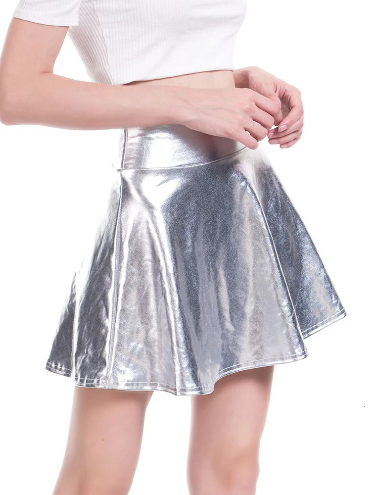 CUHAKCI Skater Pleated Skirt High Waist Women Party Casual Mini Gold Female Silver Black Clubwear Dance 250515