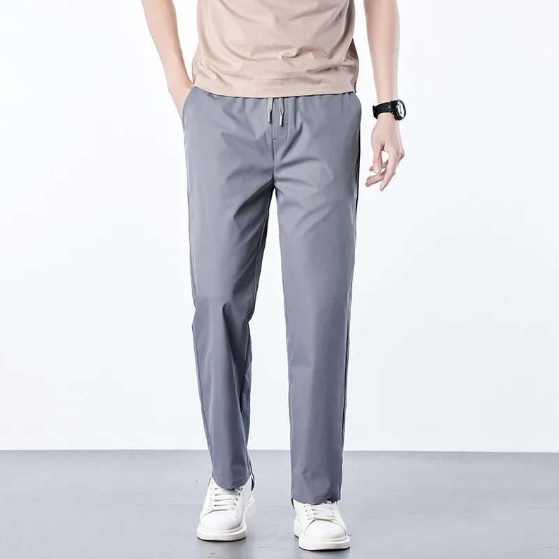 Mens Summer Casual Pants Ice Silk Elastic Waist Cool Breathable Running Sweatpants 5XL 250513Z