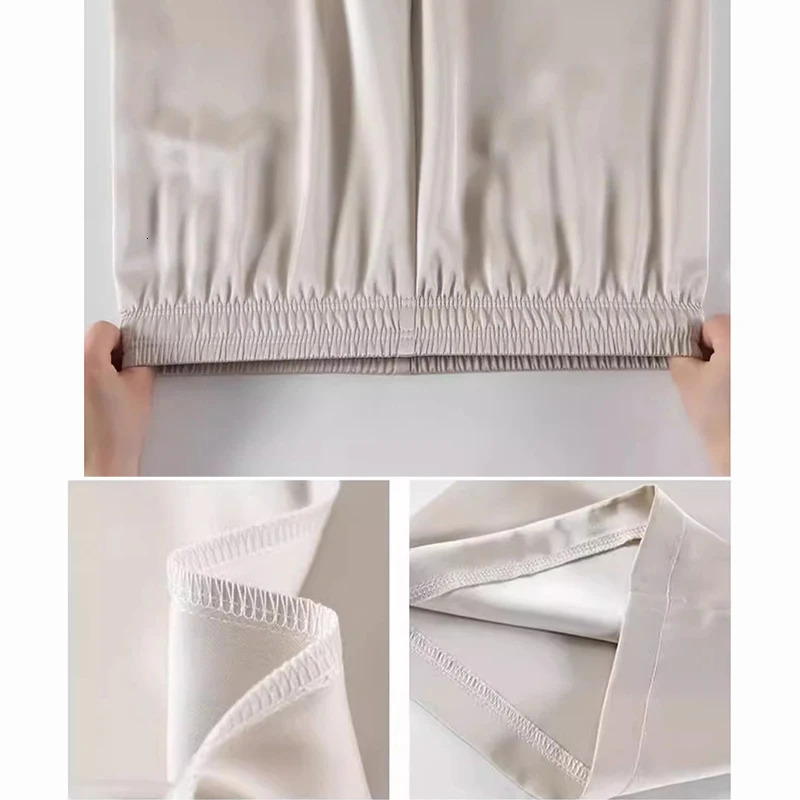 Summer Girls Thin Ice Silk Wide Leg Pants Female Casual High Waisted Straight Leg Trousers Lady Comfortable Satin Fabric Pants 250517