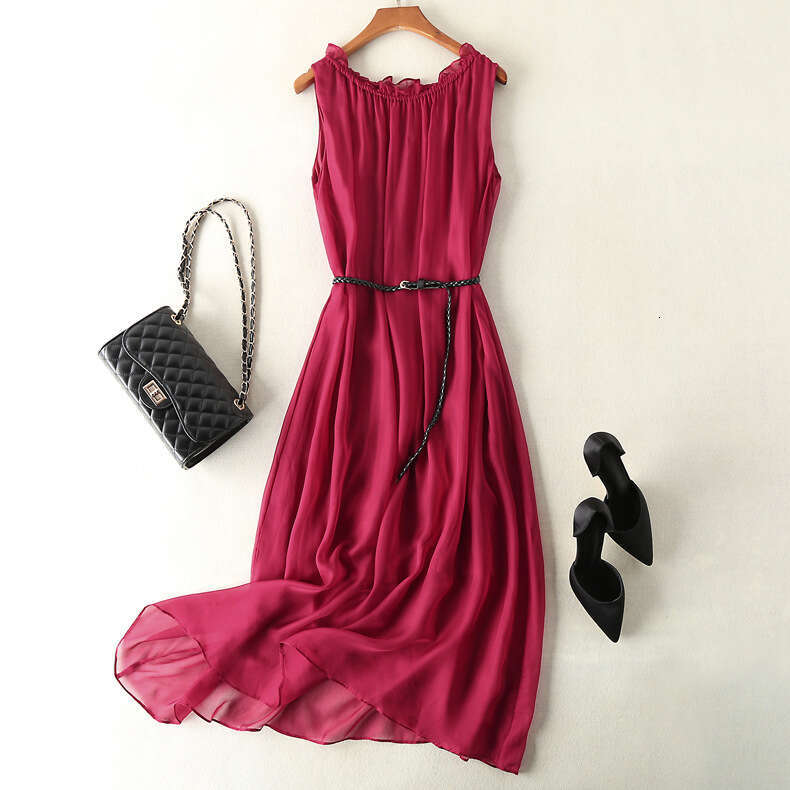 Maxi Dress OL Commuting Simple Silk Dress Long Pullover Flowing Beach Vacation Skirt Formai Dress