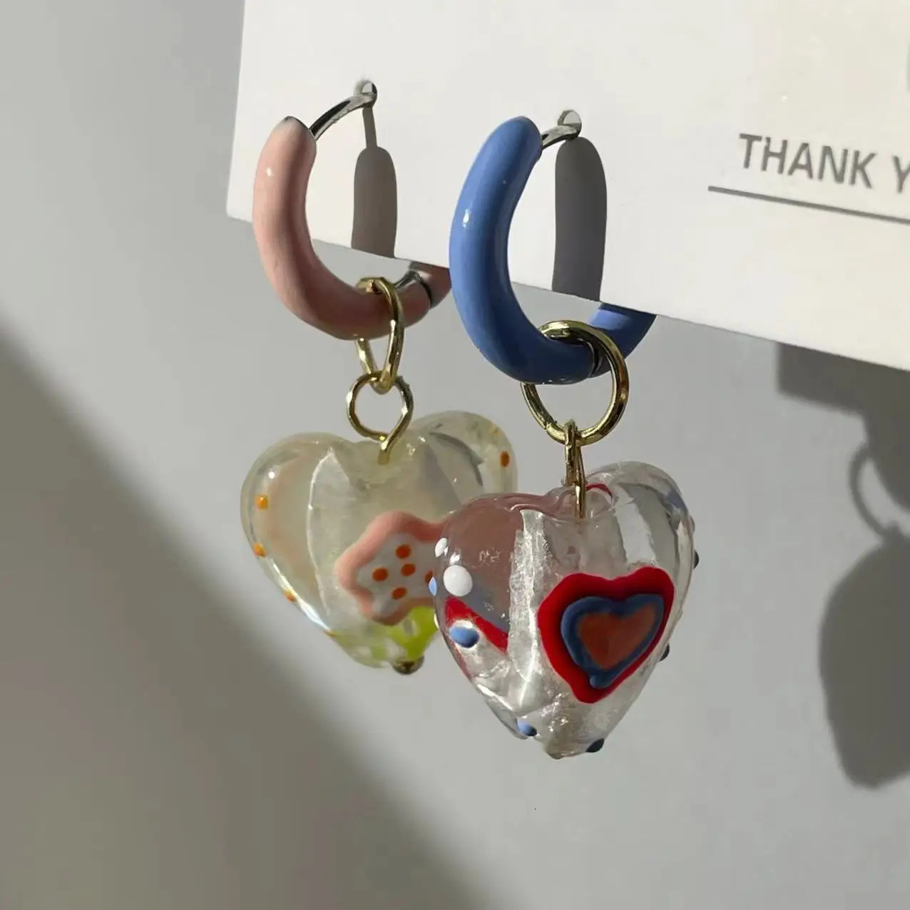 Colorful Asymmetrical Enamel Flowers Heart Shape Drop Earrings for Women Girls Cute Handmade Hoop Earrings Holiday Jewelry Gifts 250517