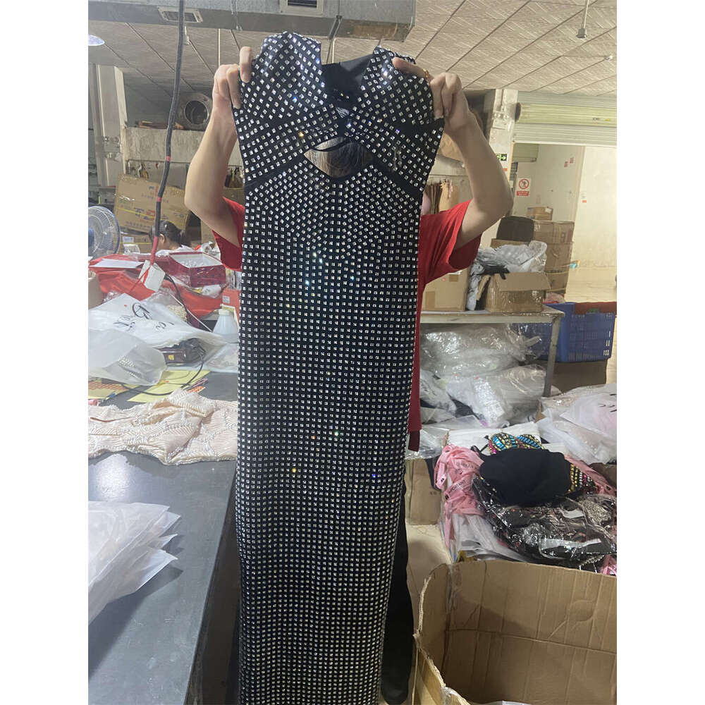 Maxi Dress Heavy Industry Flash Diamond Suspender Hollow Dress Light Luxury Niche Banquet Sexy Birthday Dress KQ