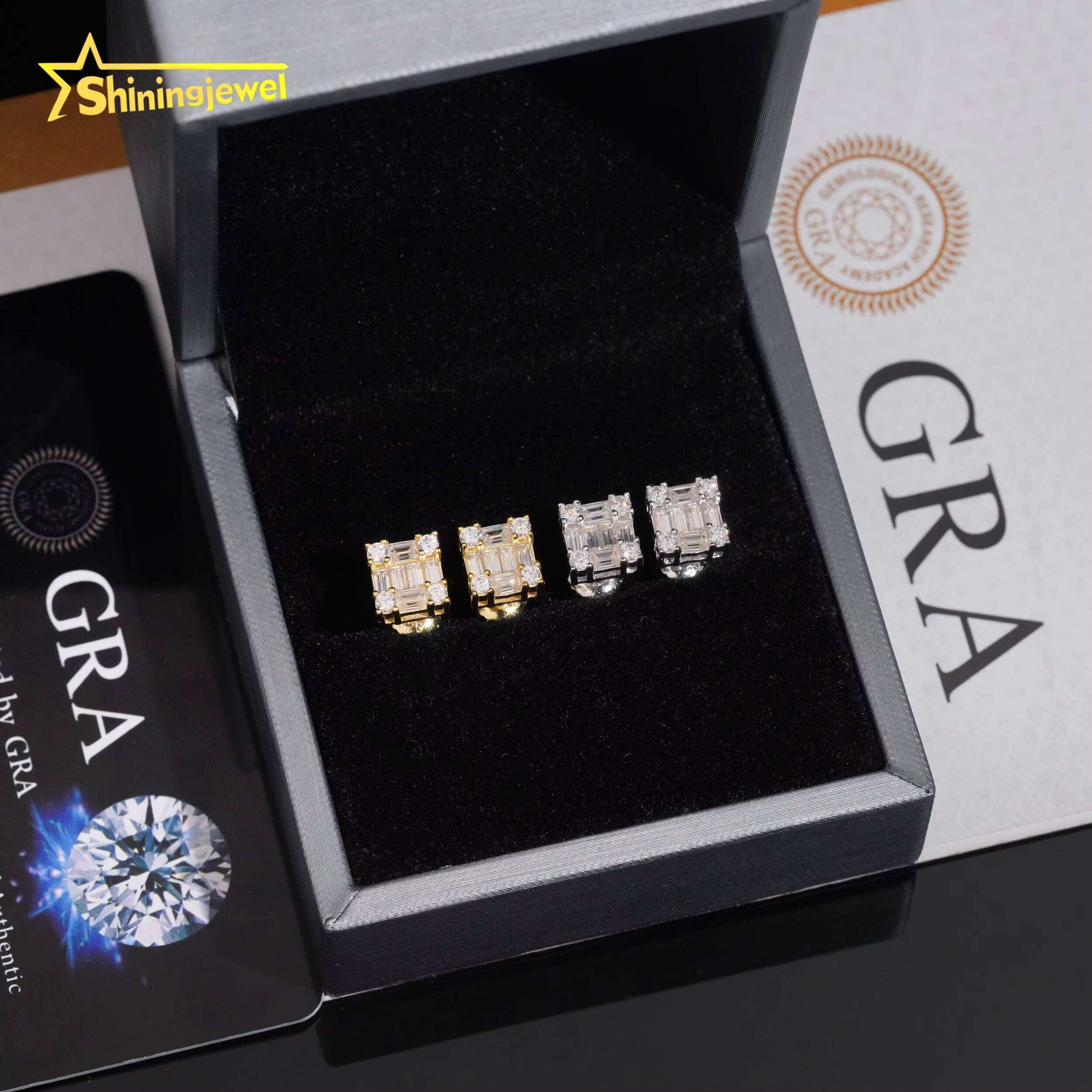 Luxury Jewelry 925 Silver Emerald Cut Moissanite Diamond Bling Special Design Iced Out Square Stud Earrings for Men