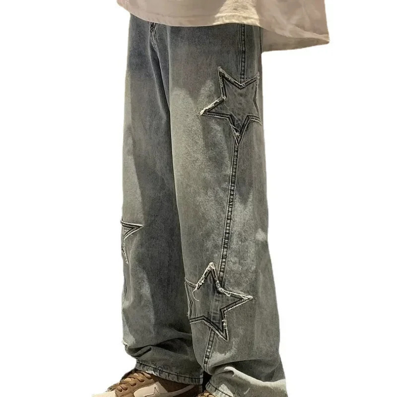 Mens Straight Leg Denim Jeans High Waist Wide Leg Pants Autumn Winter Loose American Style High Street Vibe Hip Hop Trousers 250517