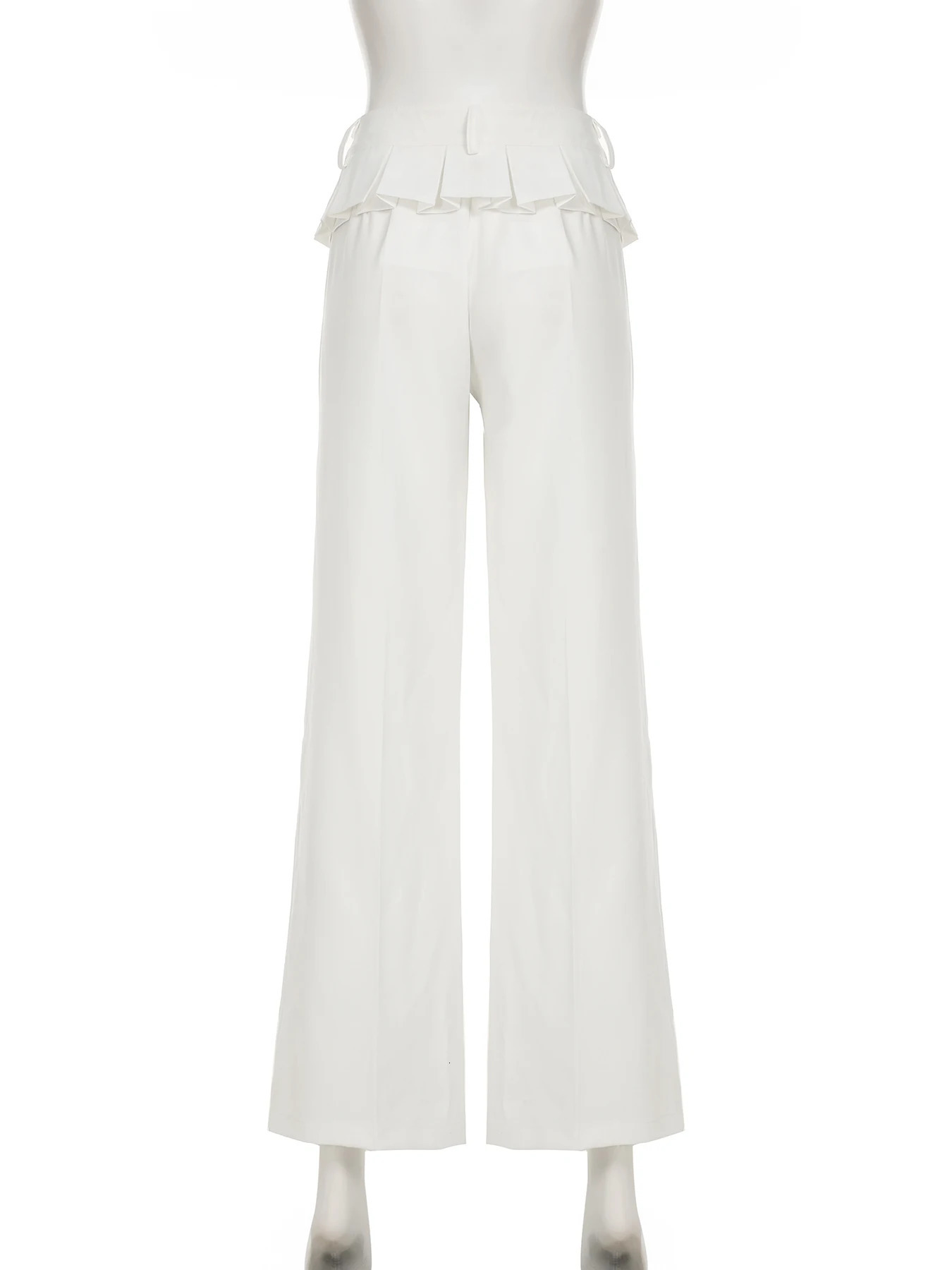 IAMSURE Casual Patchwork Wide Leg Pants Loose Solid Low Waist Straight for Women 2025 Summer Fashion Street Clothing 250506