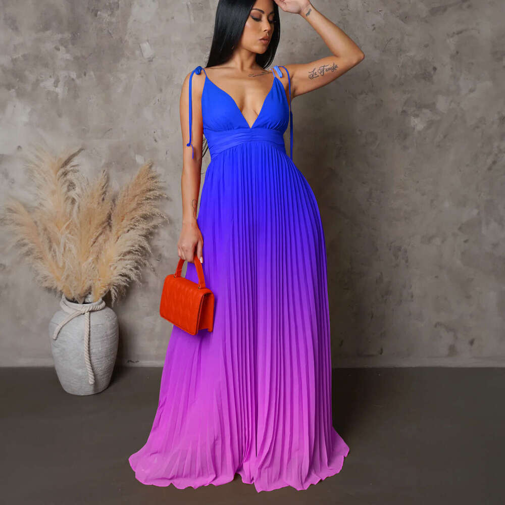 Maxi Dress D Summer Strap Open Back Sexy Lacing Gradient Color Long Dress KQ