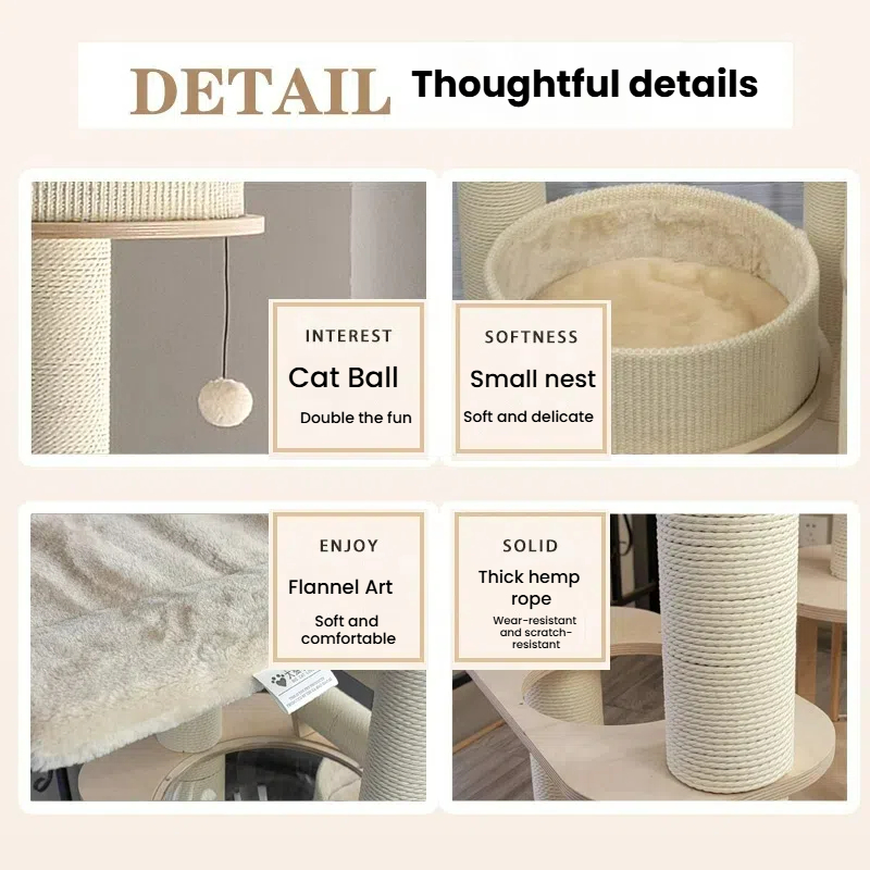 Cat Tree Eco-Friendly Solid Timber Multi-Level Large Cat Tree Tower Tall With Litter Box Enclosure Sturdy Cat Condo Perfect Playground, High 63.41 Inc