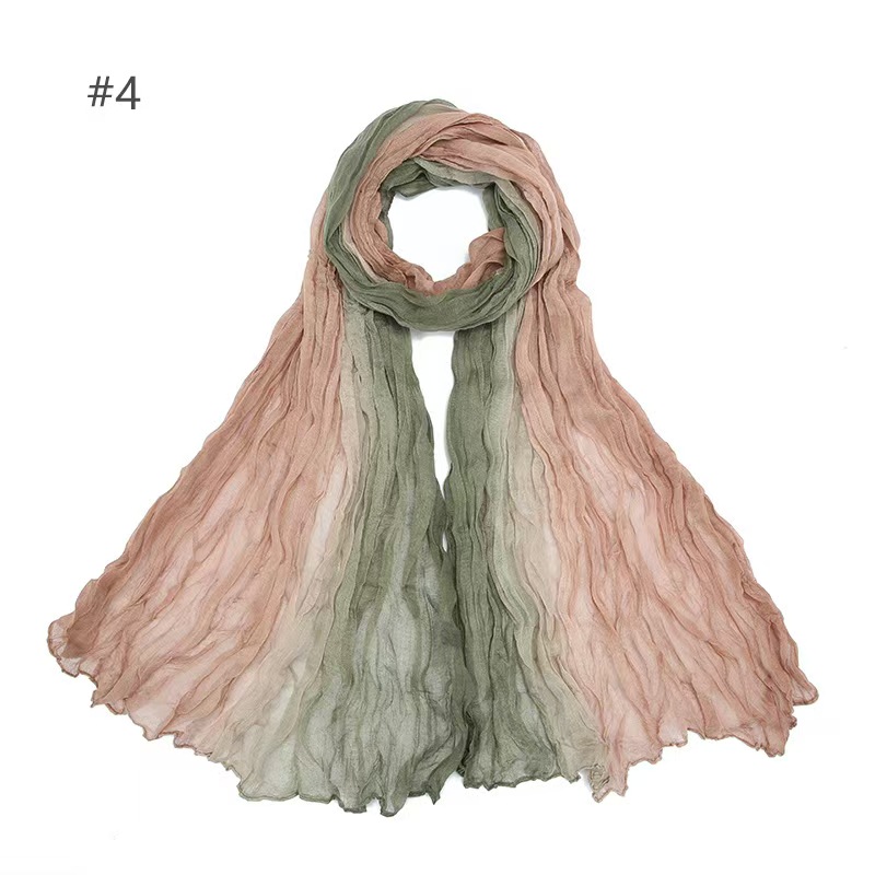 T738 autumn and winter gradient color matching Bali yarn wrinkled scarf hand-painted contrast color thin twist wrinkled cotton long scarf