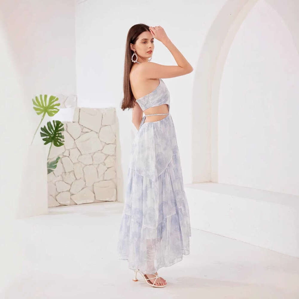 Maxi Dress Domestic Spring Summer New Style Hanging Neck Printed Backless Niche Design Dress KQ