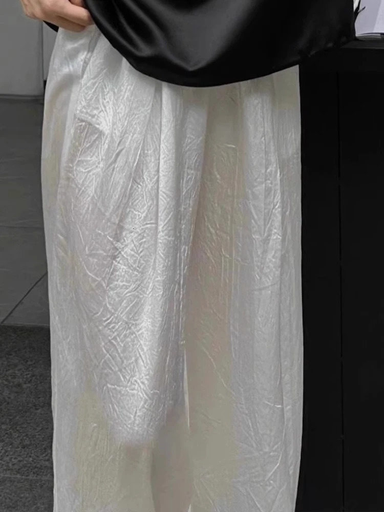 Pleated Pants Triacetic Acid Satin Wide-leg Pants Womens Early Spring White Satin Pants Drape Ice Silk women 250517