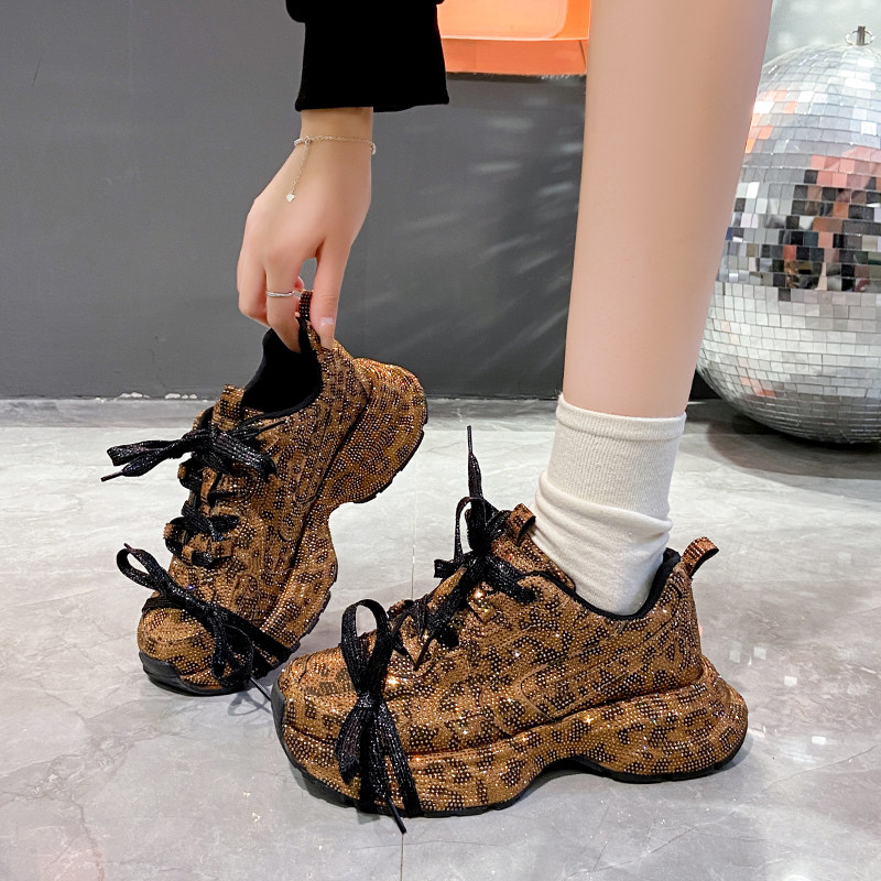 Fashion Luxury Diamond Thick soled Sneakers Shining Designer Leopard Pattern Casual Shoes Zebra Striped Running Shoes Casual 5cm Platform Sneakers Zap