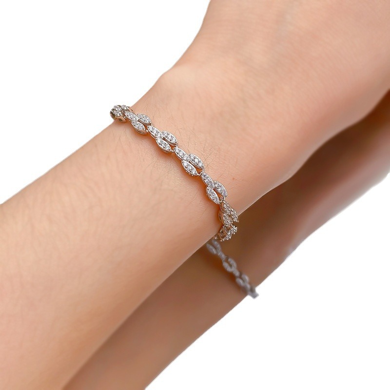 New 925 Sterling Silver Hip Hop Cuban Link Full Diamond Tennis Bracelet for Couples Unique European American Design