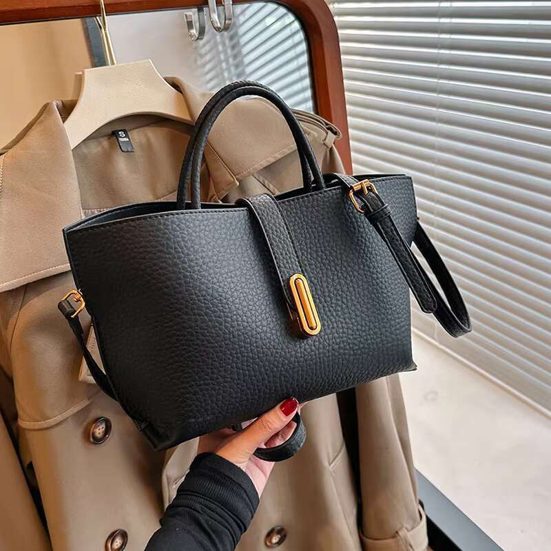 DHGargets Trendy PU Leather Tote Handbag Retro Style Crossbody Shoulder Bag with Strap for Work Shopping & Everyday Use