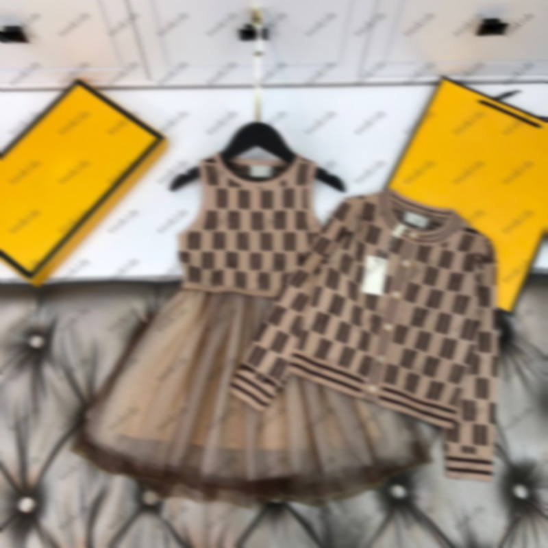 Girl Dress Sweater Sets Fashion Girls Dresses Baby Kids Cardigan Knitting Jacket Winter Coat Sweaters Long Sleeve Children Outwears CXD2412171F20